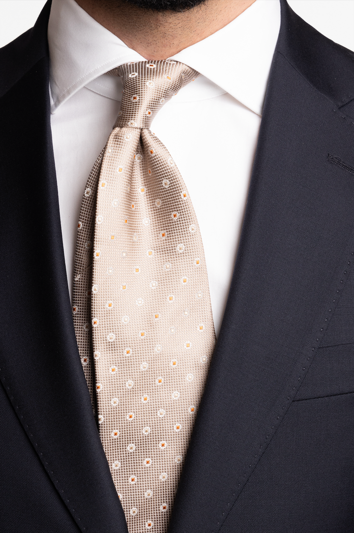 Silk Woven Tie Beige With Yellow and Orange Dots