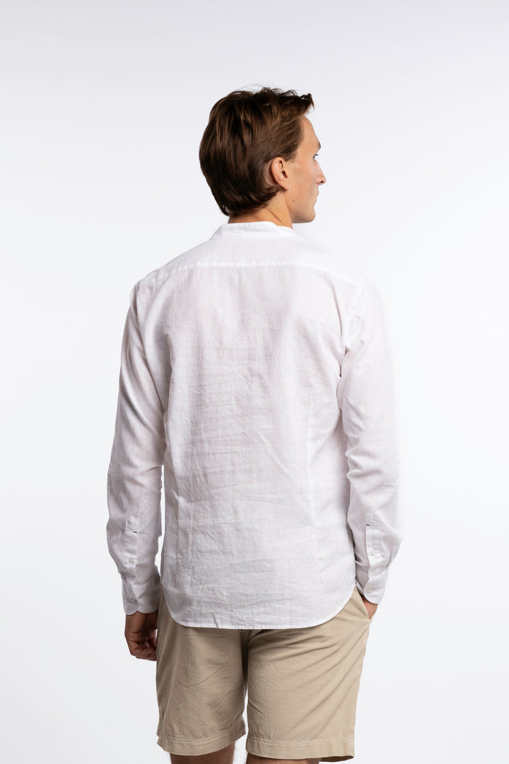 Linen Mandarin Collar Shirt White