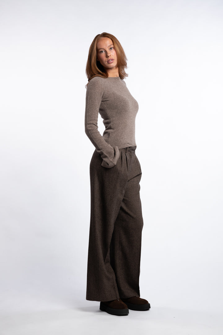 Ava Herringbone Trouser - Brown Herringbone