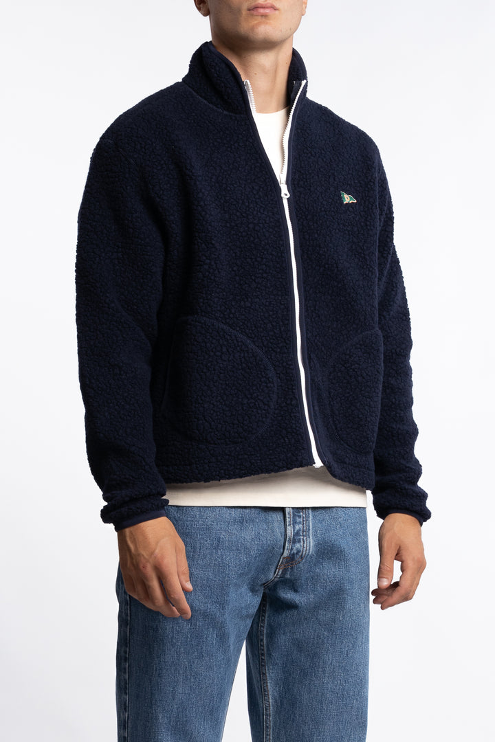 Boucle Wool Zip Fleece Jacket Navy