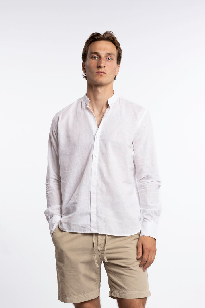 Linen Mandarin Collar Shirt White