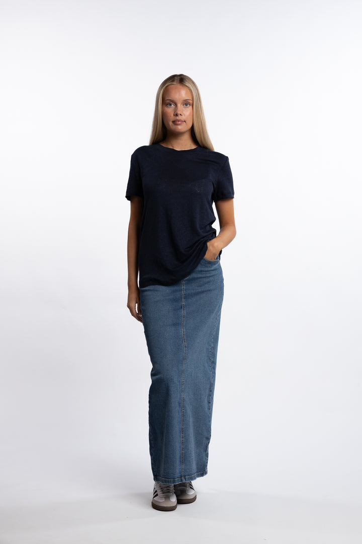 Jane Linen Tee- Navy