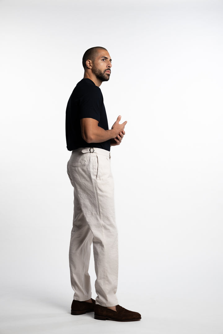 Pisa Cotton/Linen Trousers White Grass