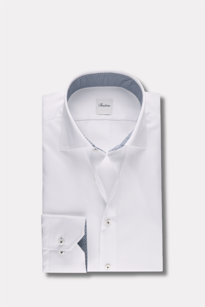 Slimline White Twill Shirt Contrast
