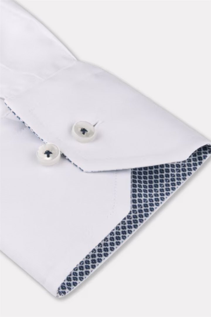 Slimline White Twill Shirt Contrast