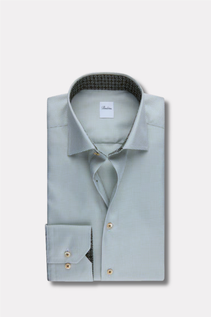 Slimline Light Green Twill Shirt Contrast