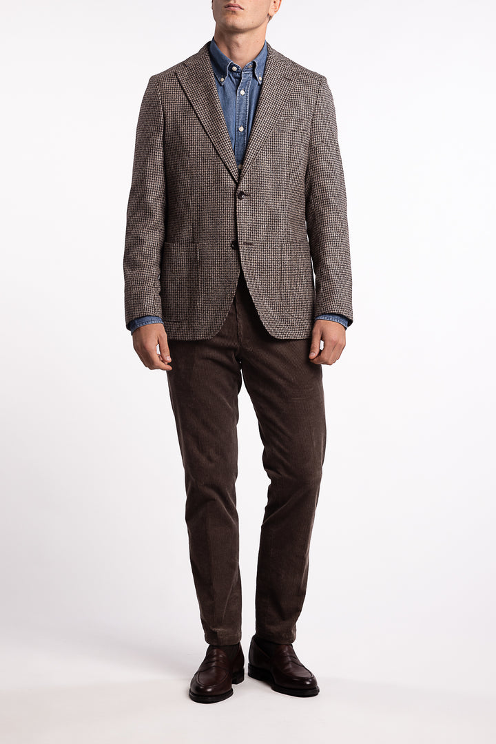 Savino Slim Fit Wool Blazer Brown Houndstooth