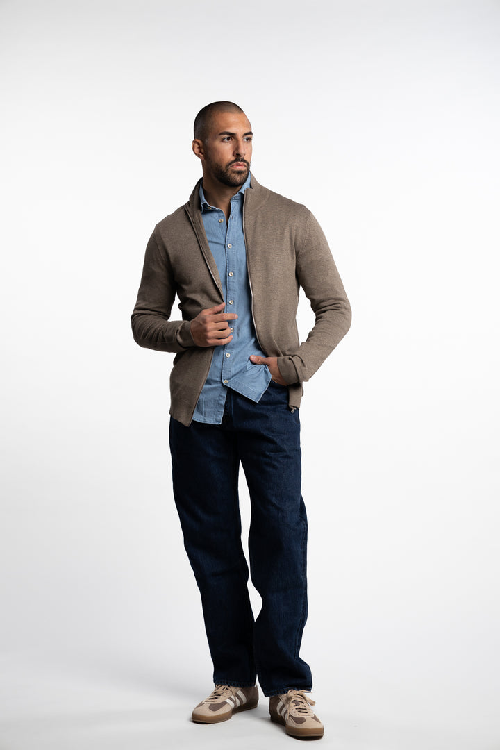Ecovero Zip Cardigan Dk Sand Mel
