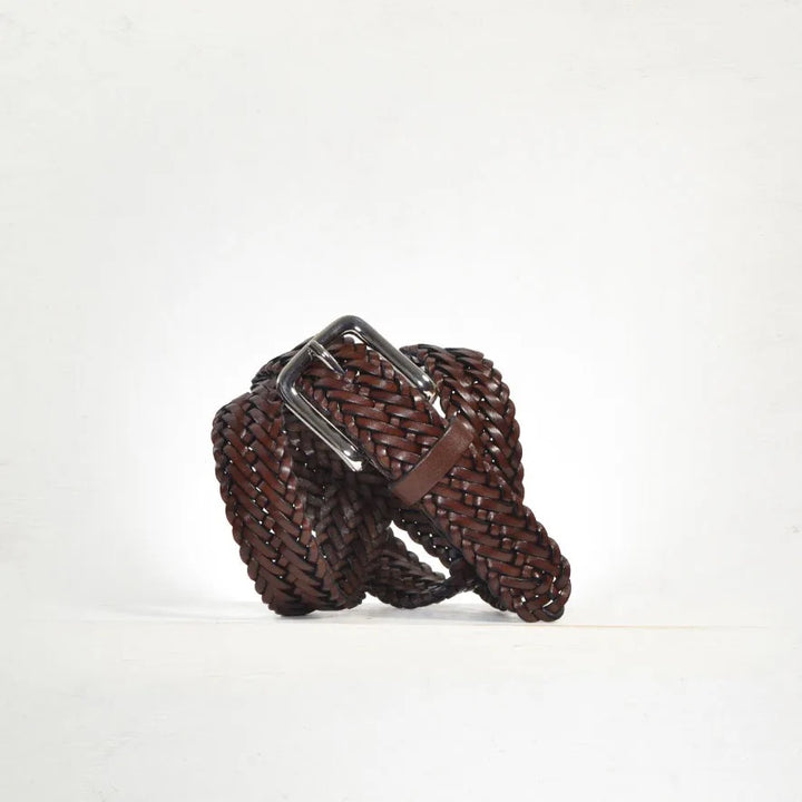 Classic Woven Leather Belt Mid Brown 3,00 cm