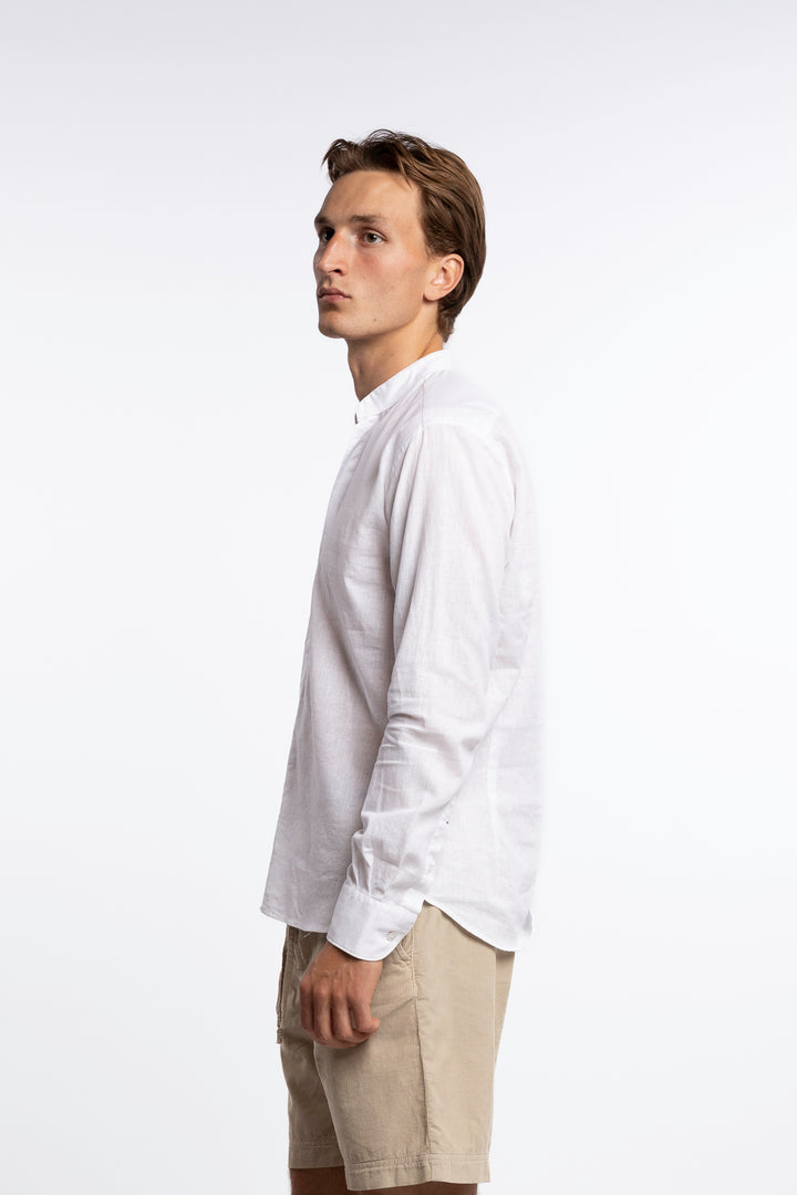 Linen Mandarin Collar Shirt White