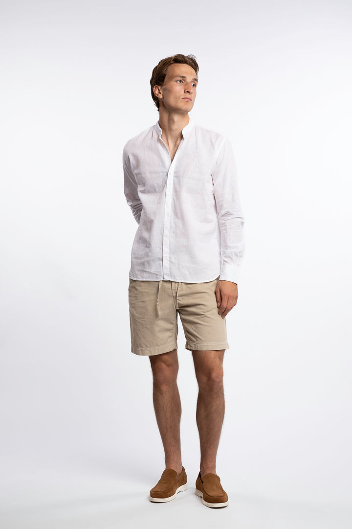 Linen Mandarin Collar Shirt White