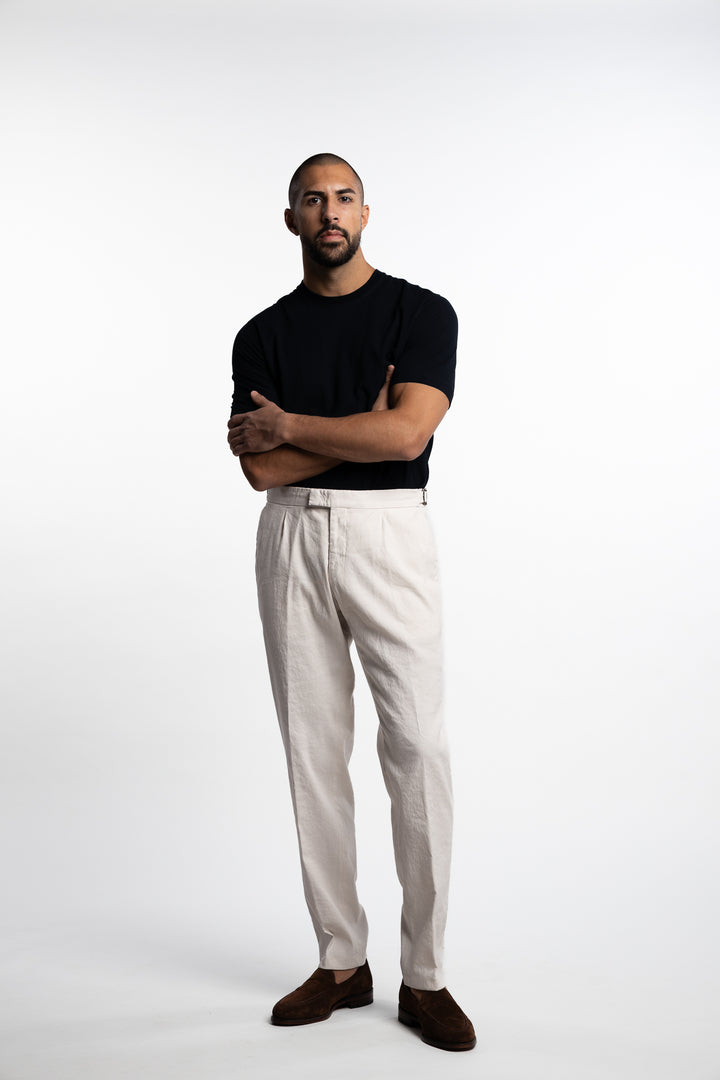Pisa Cotton/Linen Trousers White Grass