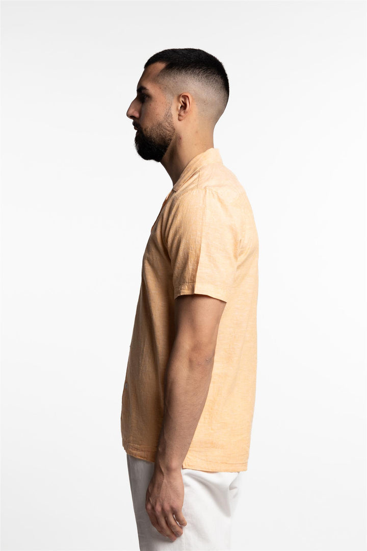 Short Sleeve Linen/Cotton Shirt Light Orange