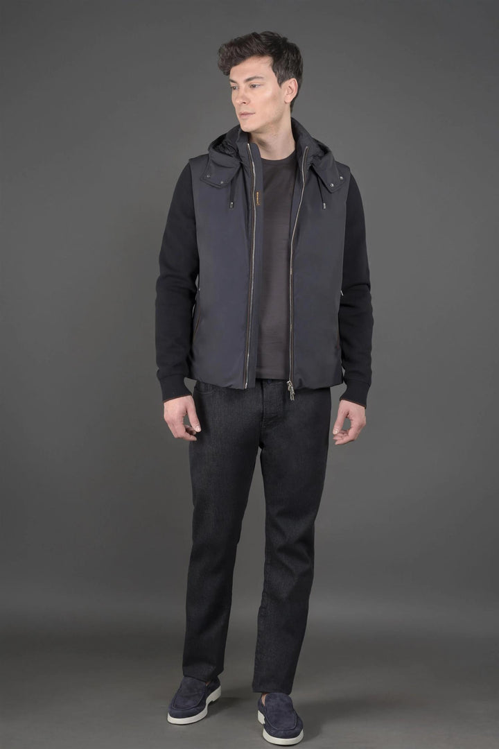 Evan Down Hooded Cardigan Blue