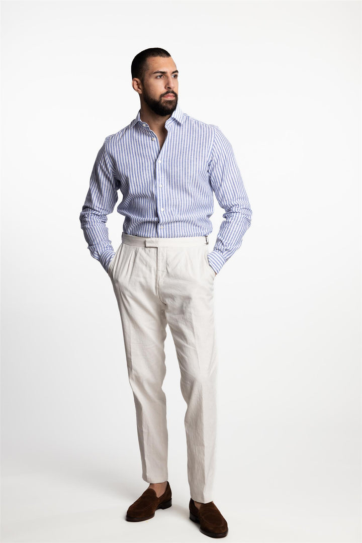Amalfi Formal Linen/Cotton Shirt White/Blue Stripes