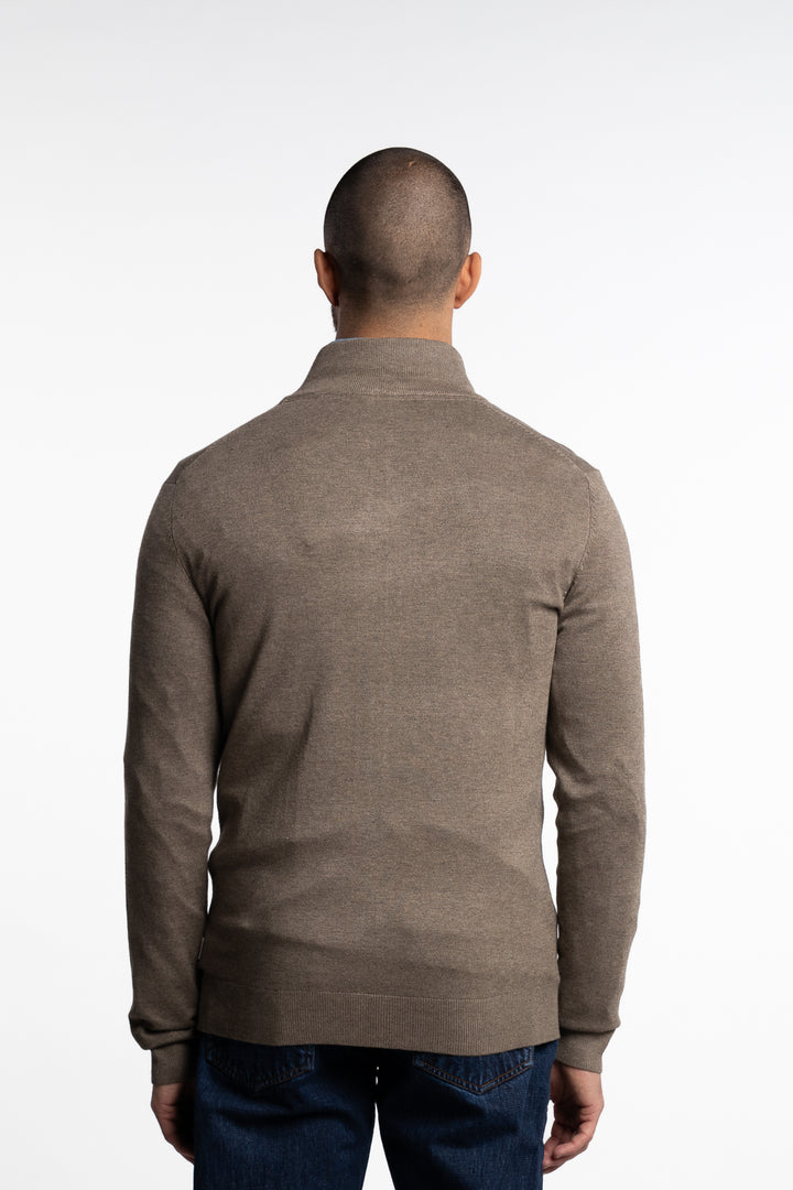 Ecovero Zip Cardigan Dk Sand Mel