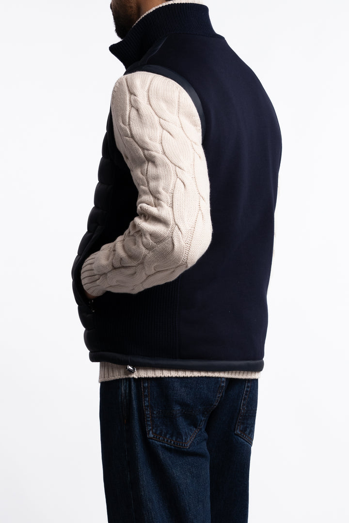Multi Material Partially Quilted Vest Navy