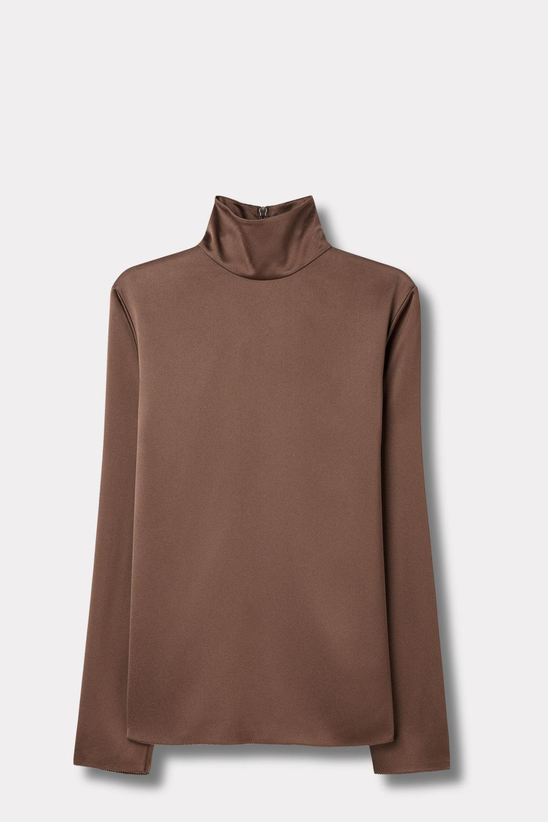 Turtleneck Satin Blouse- Oak Brown