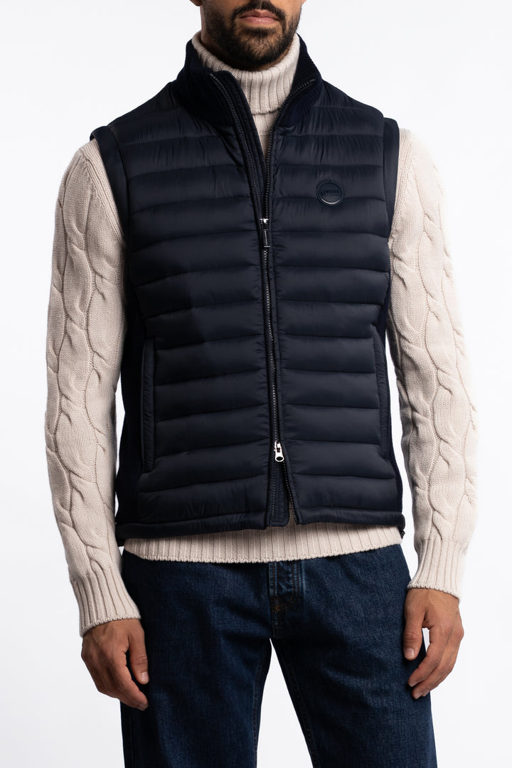 Multi Material Partially Quilted Vest Navy