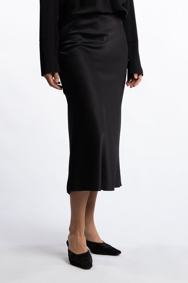 Hana Satin Silk Skirt- Black