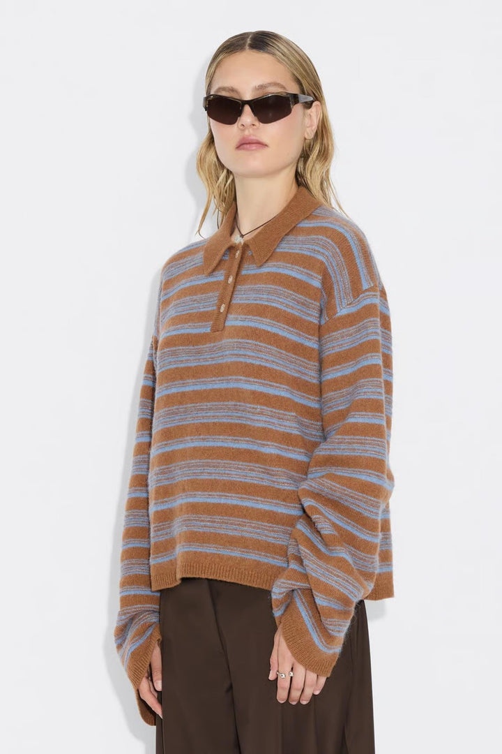 Olivia Wool Polo - Brown Stripe