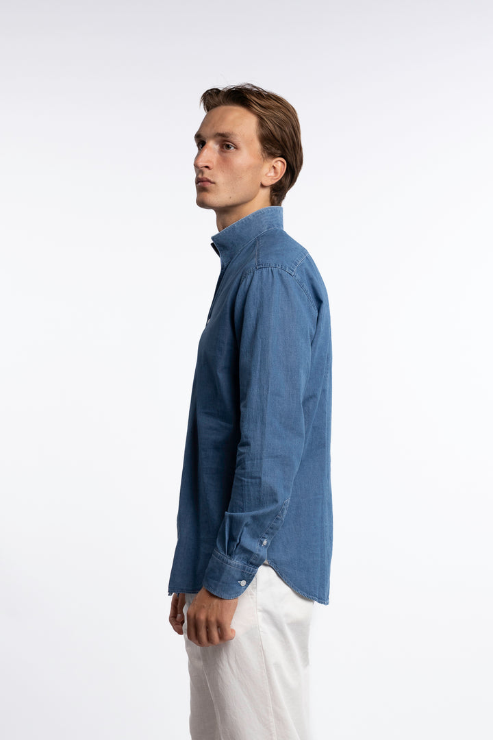 Cotton Shirt No Collar Denim