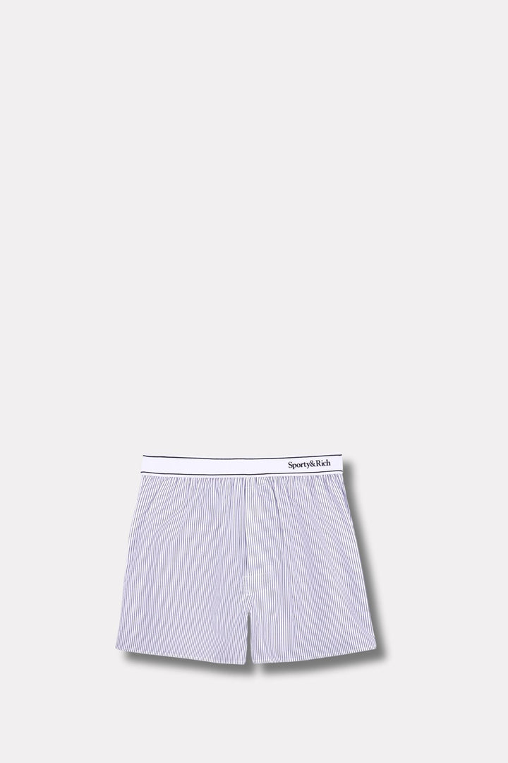 Serif Logo Boxer Shorts- White/Navy Thin Stripe