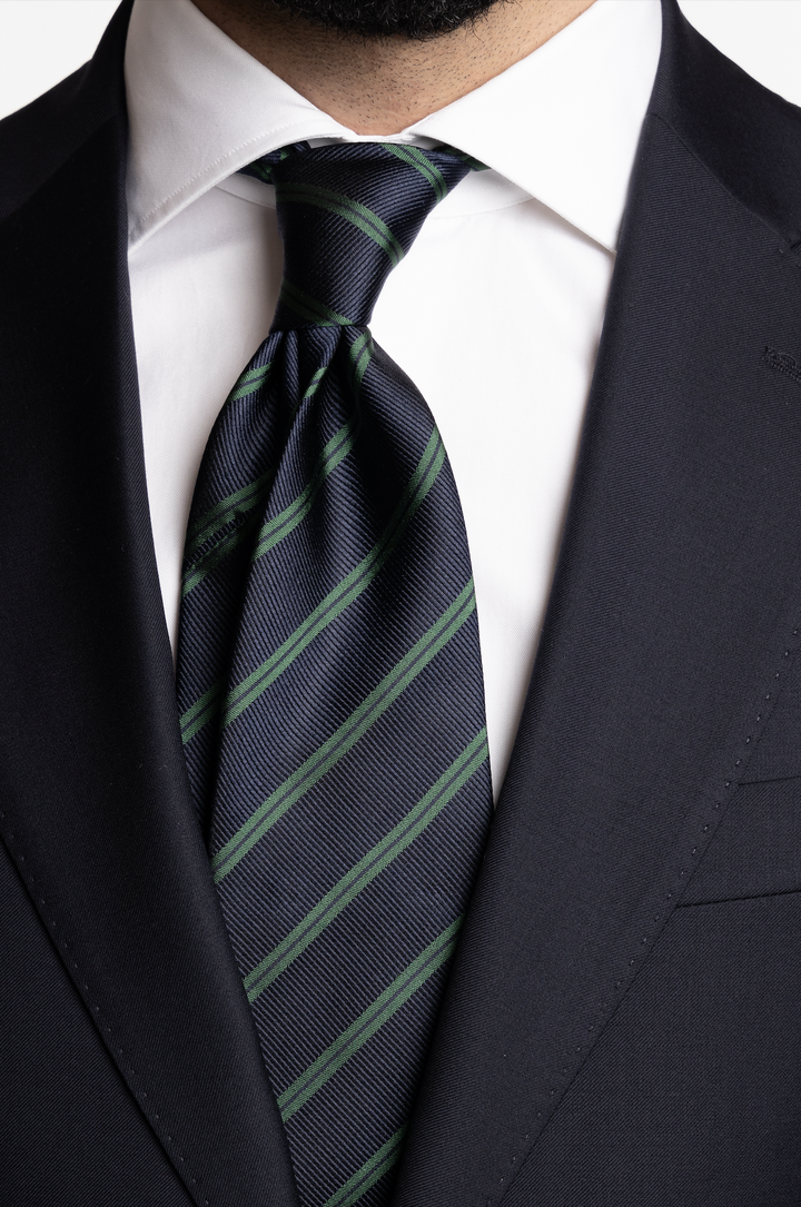 Silk Woven Tie Navy/Green Stripe
