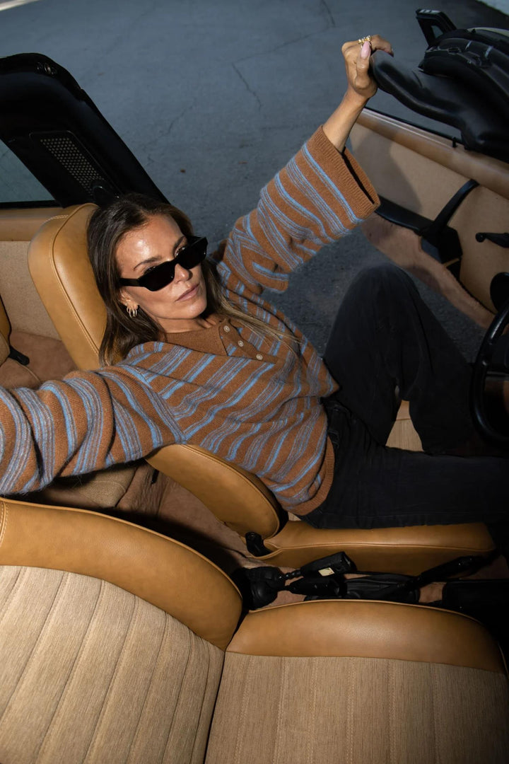 Olivia Wool Polo - Brown Stripe