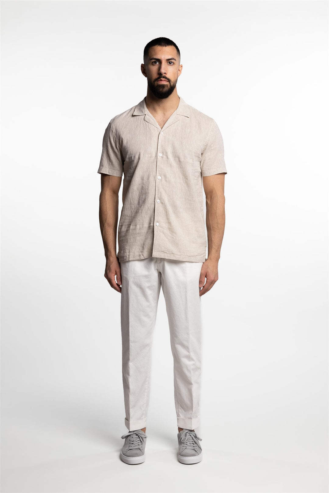 Short Sleeve Linen/Cotton Shirt Light Stone