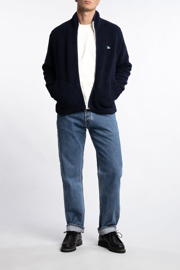 Boucle Wool Zip Fleece Jacket Navy
