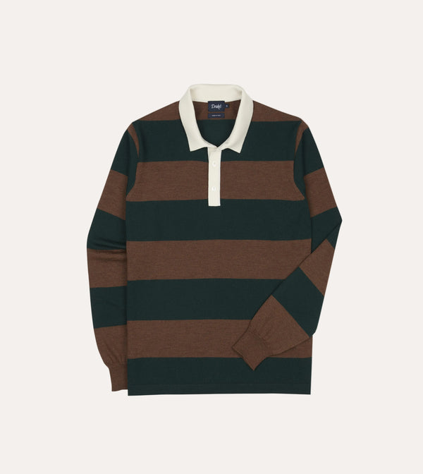 Green and Brown Block Stripe Knitted Rugby Shirt