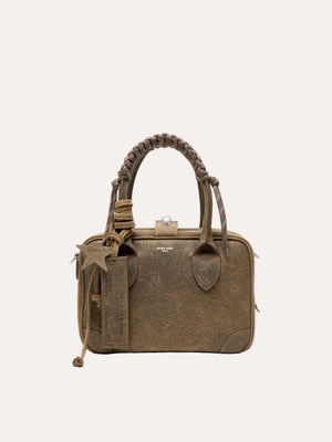 Suede With Raised Floral Motif And Silver Details Military Green