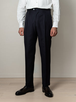 Prato Pleated Wool Trousers Peacoat Blue