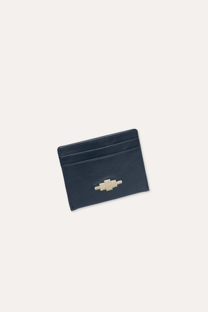 Rombo Card Slip - Navy Leather With Cream Stitching