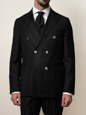 Vicenza Regular Fit Double Breasted Wool Blazer Black