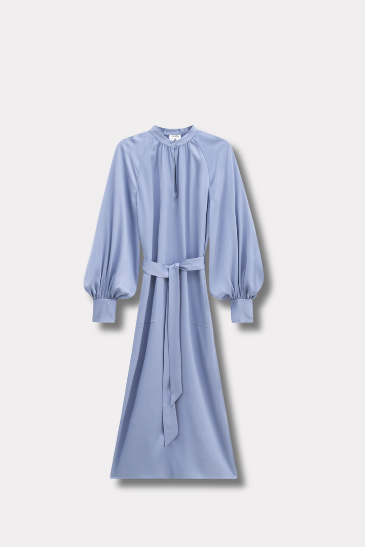 Belted Longsleeve Dress- Air Blue