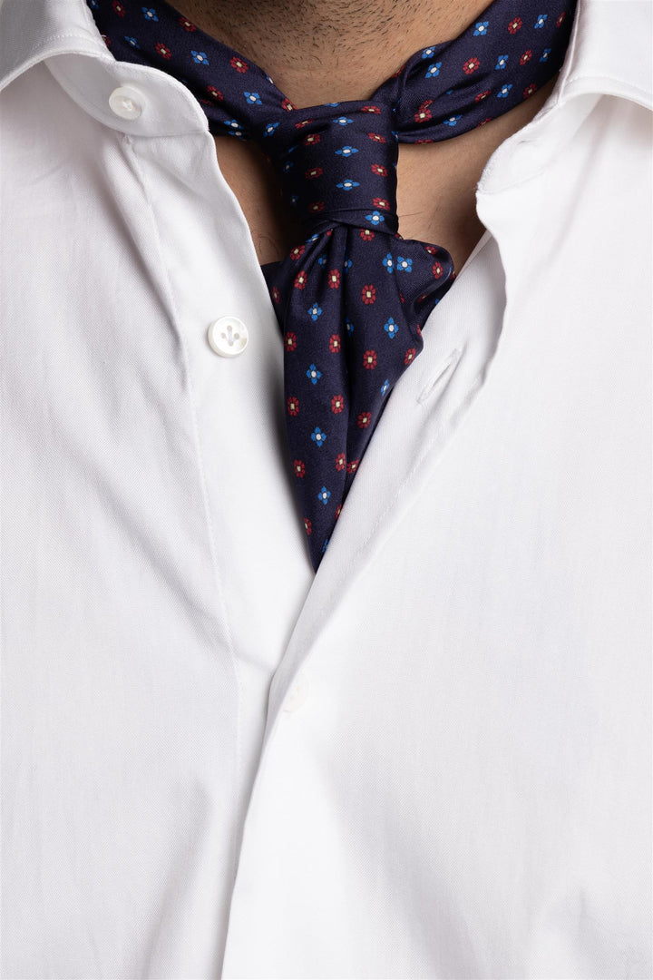 Silk Bandana Navy/Red Flowers