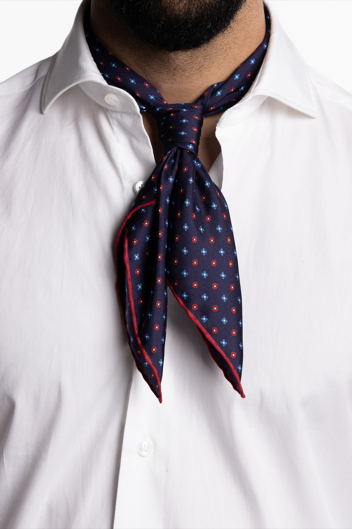 Silk Bandana Navy/Red Flowers