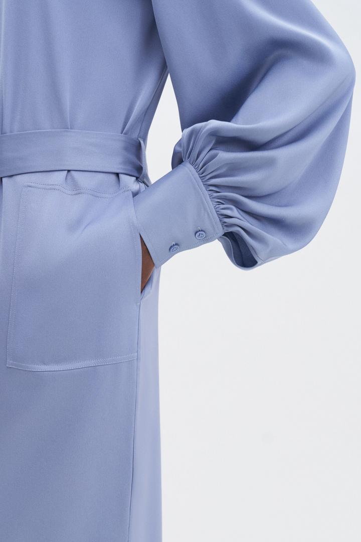 Belted Longsleeve Dress- Air Blue