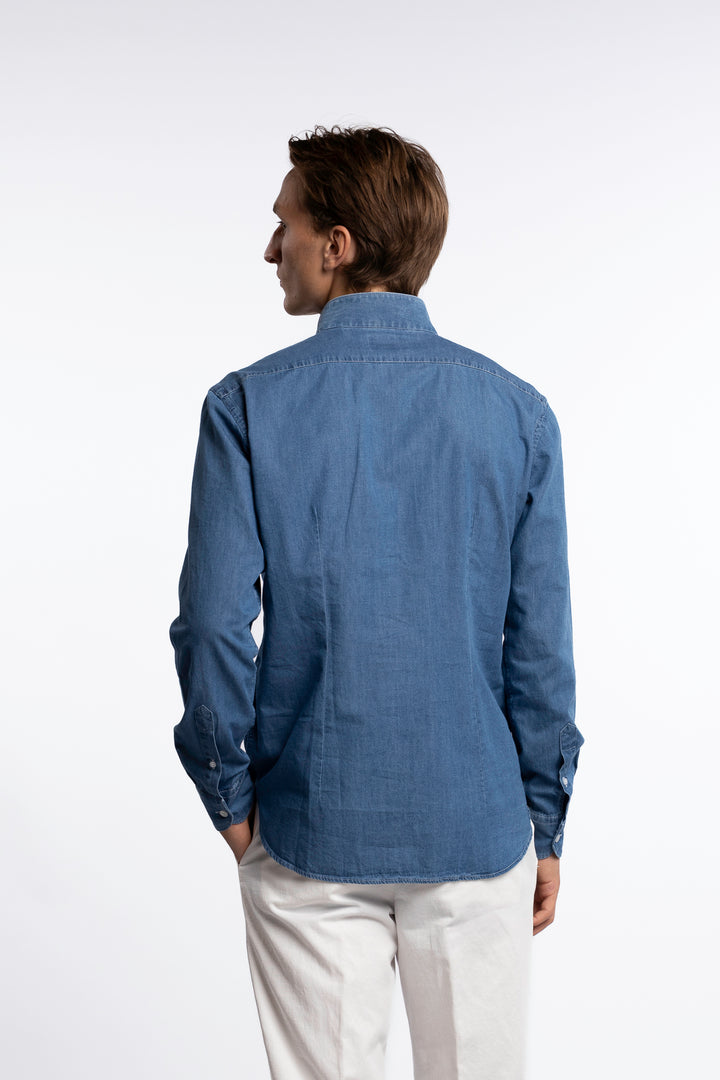 Cotton Shirt No Collar Denim