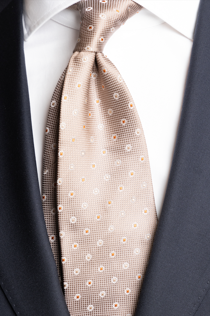 Silk Woven Tie Beige With Yellow and Orange Dots
