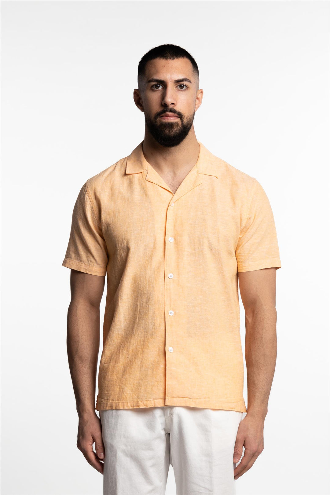 Short Sleeve Linen/Cotton Shirt Light Orange