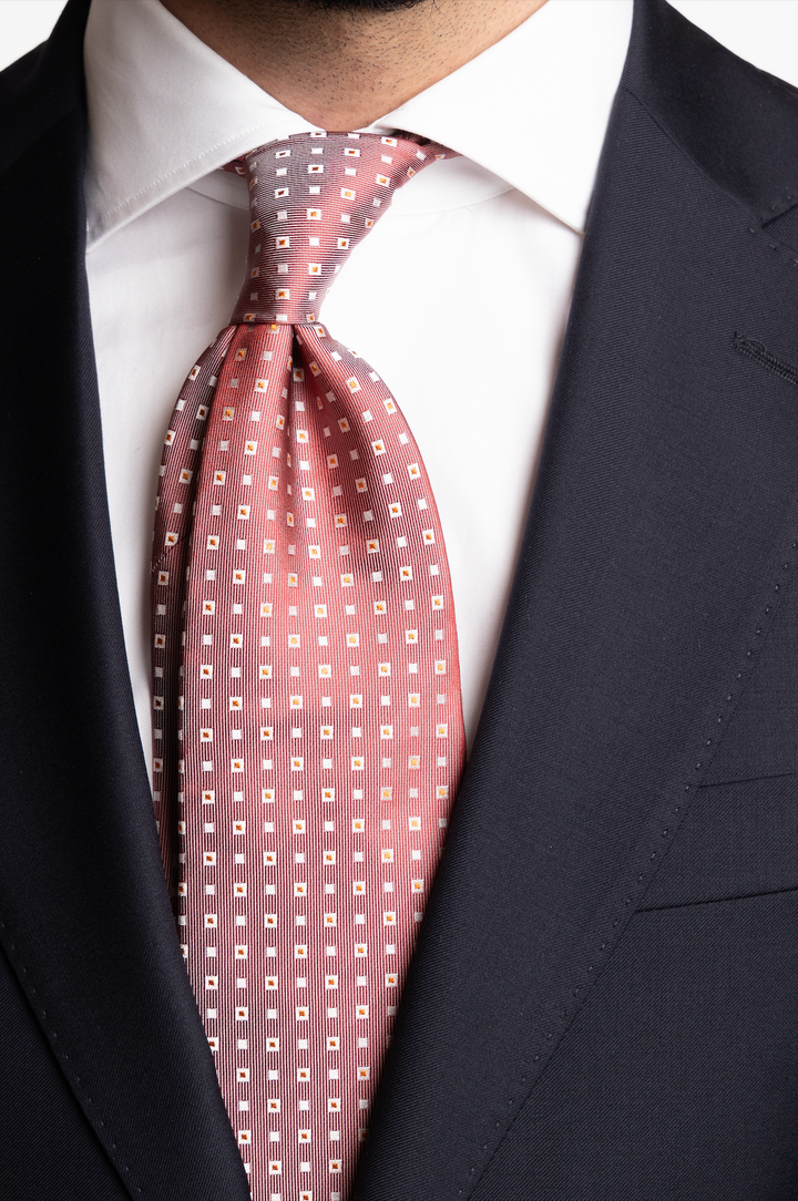 Silk Woven Tie Red With Orange Squares