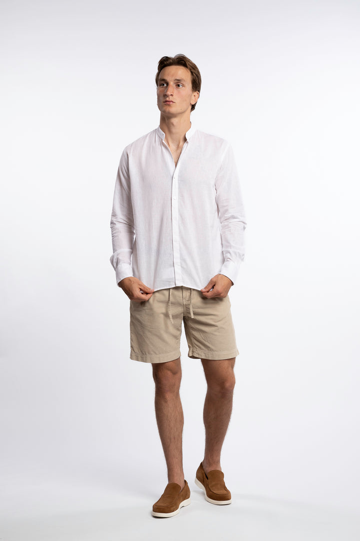 Linen Mandarin Collar Shirt White