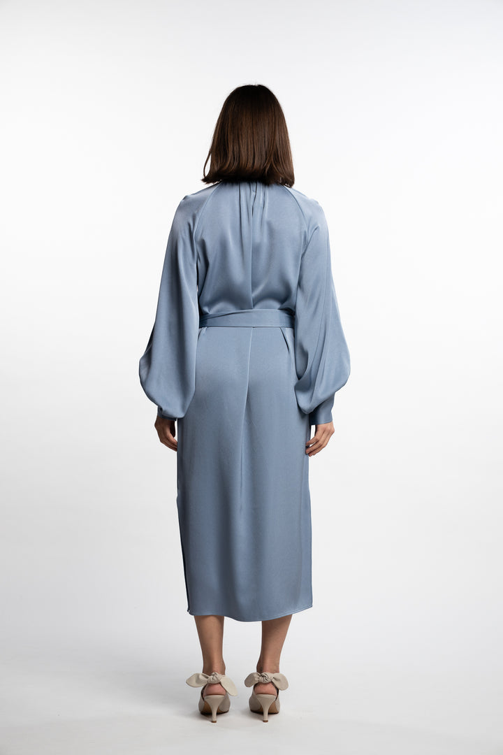 Belted Longsleeve Dress- Air Blue
