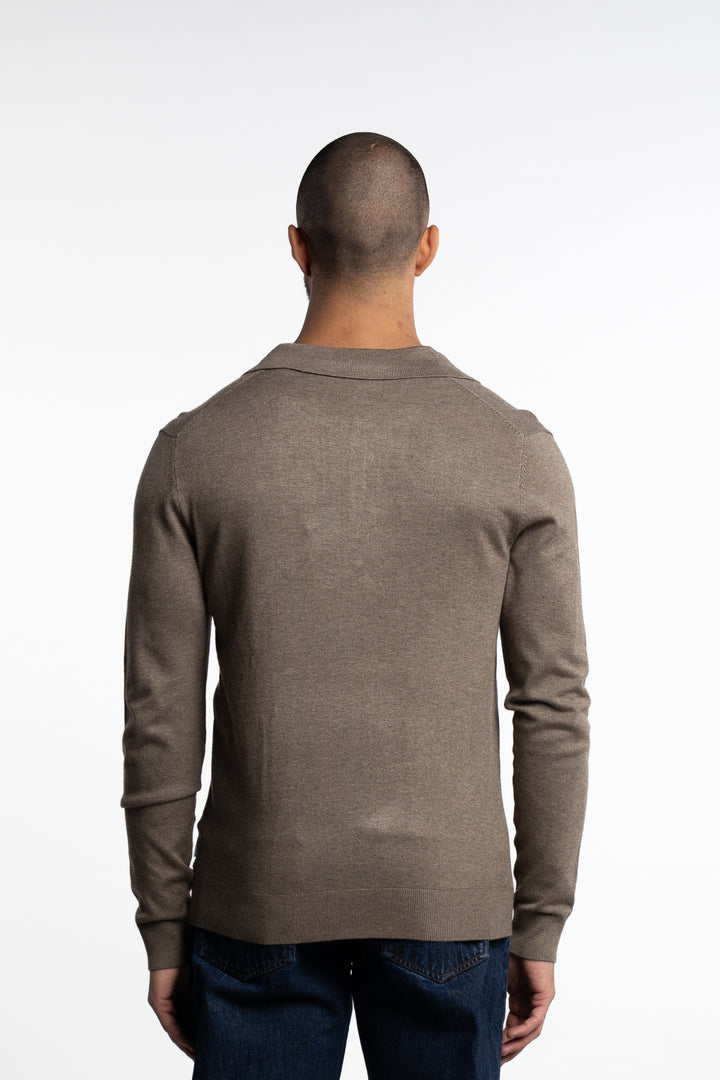 Ecovero LS Zip Polo Dk Sand Mel