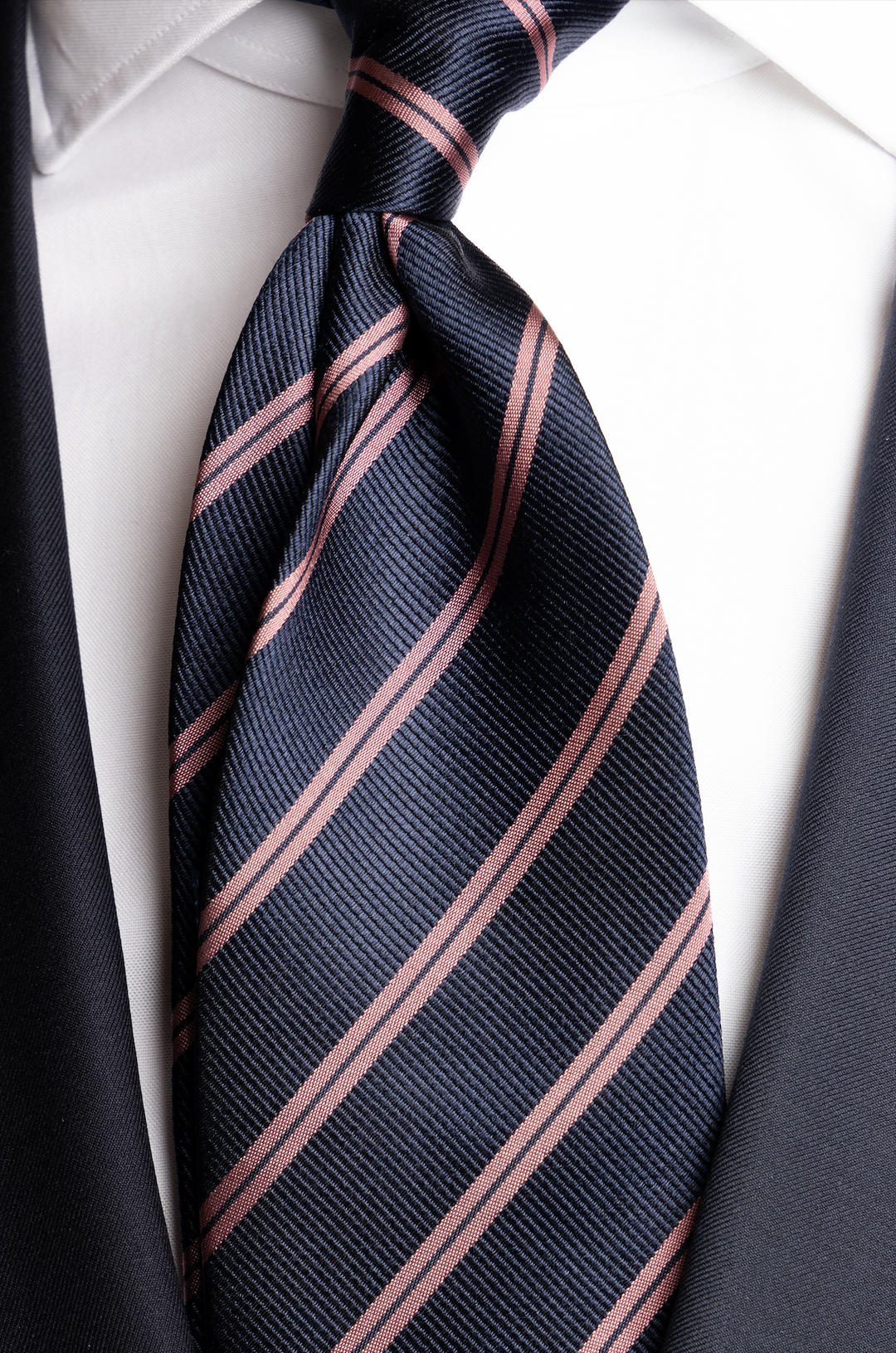 Silk Woven Tie Navy/Pink Stripe