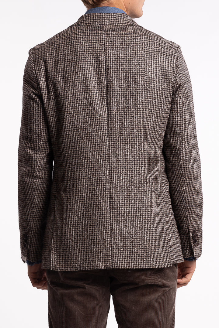 Savino Slim Fit Wool Blazer Brown Houndstooth