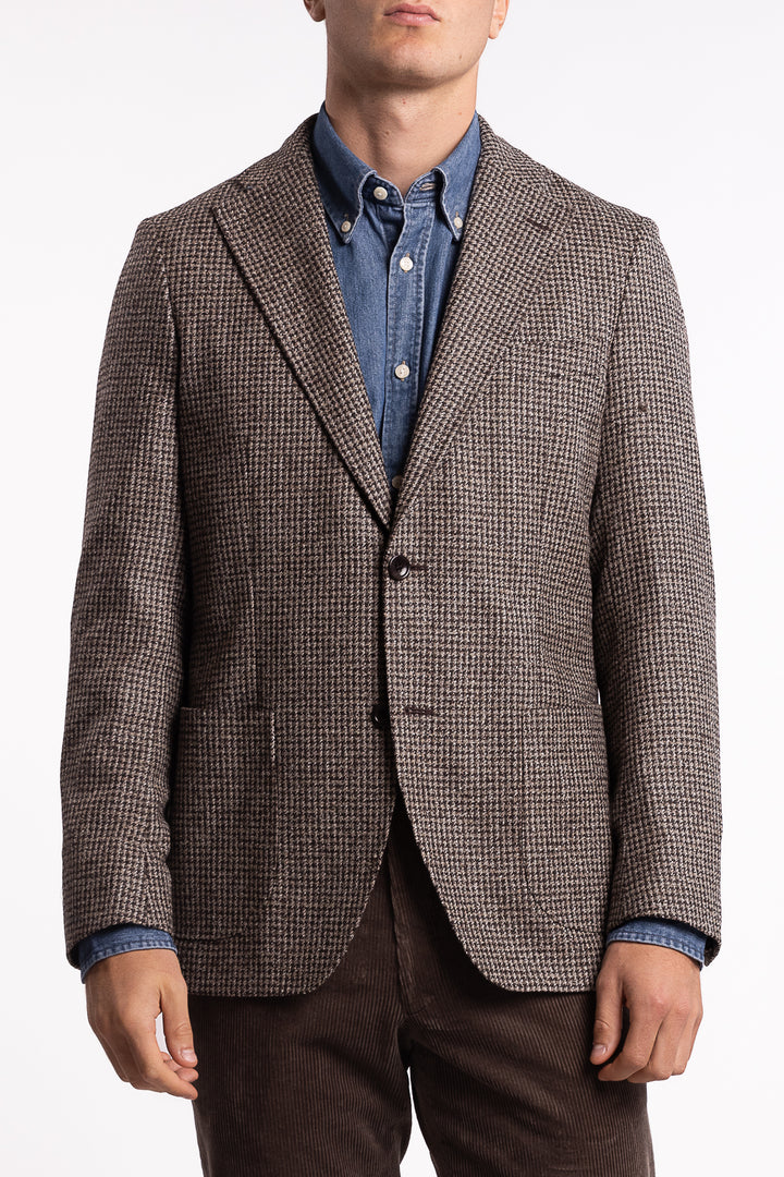 Savino Slim Fit Wool Blazer Brown Houndstooth